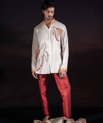 White embroidered georgette kurta 1