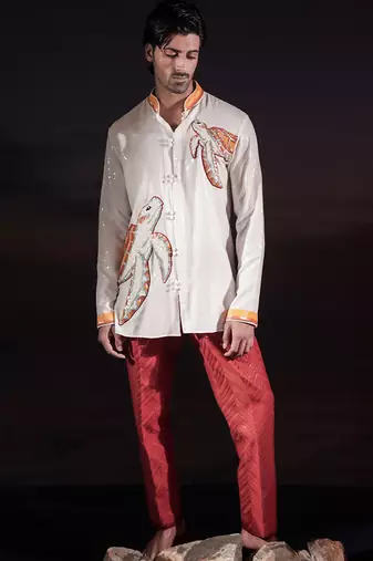 White embroidered georgette kurta