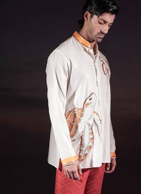 White embroidered georgette kurta 2