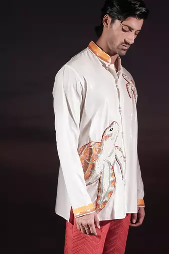 White embroidered georgette kurta