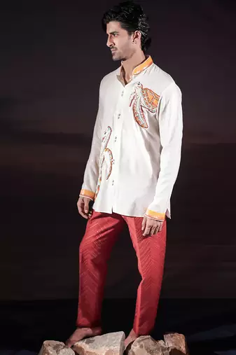 White embroidered georgette kurta