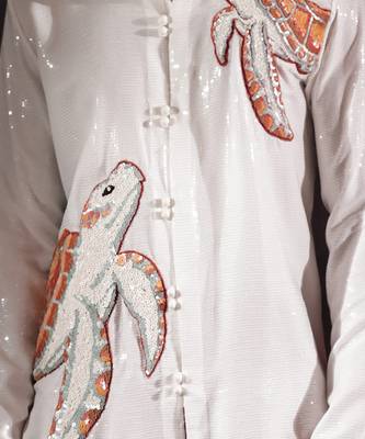 White embroidered georgette kurta 5