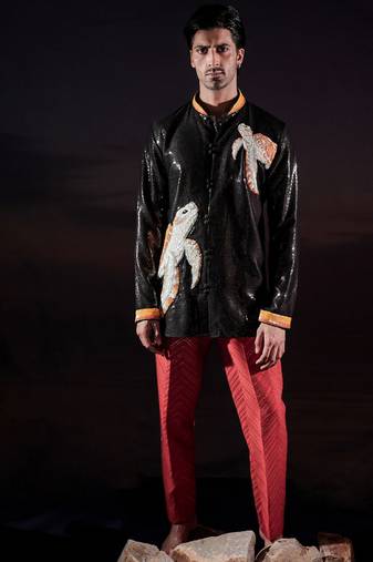 Black embroidered georgette kurta