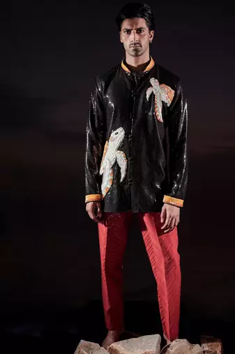 Black embroidered georgette kurta