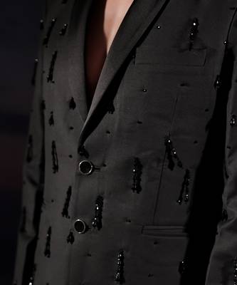 Black embroidered wool blazer set 3