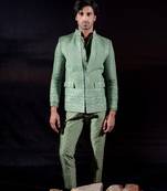 Green embroidered georgette bandhgala set