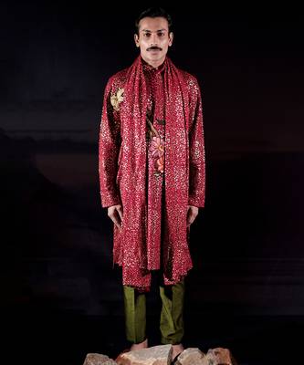 Red printed georgette kurta set 1