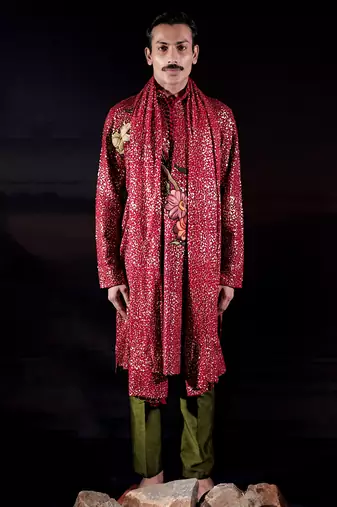 Red printed georgette kurta set