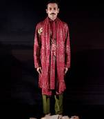 Red printed georgette kurta set