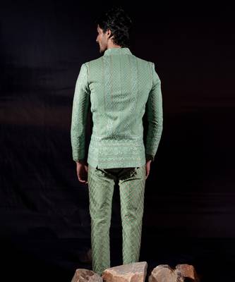 Green embroidered georgette bandhgala set 2