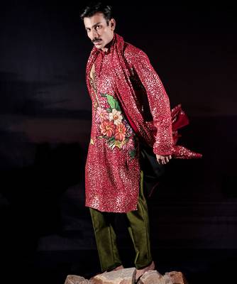 Red printed georgette kurta set 2