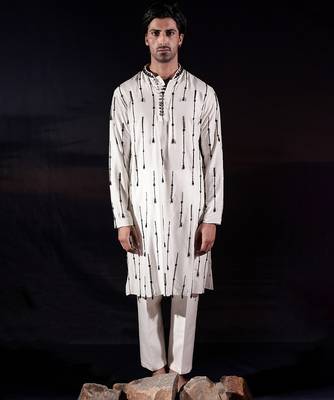 White embroidered silk kurta set 1