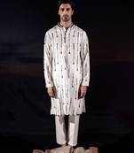 White embroidered silk kurta set