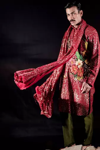 Red printed georgette kurta set