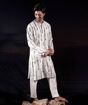 White embroidered silk kurta set 2