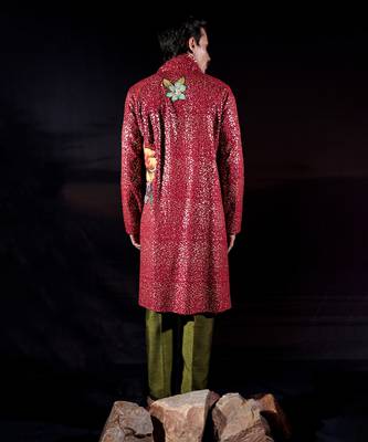 Red printed georgette kurta set 5