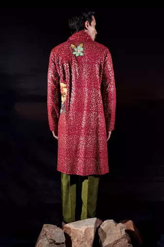Red printed georgette kurta set