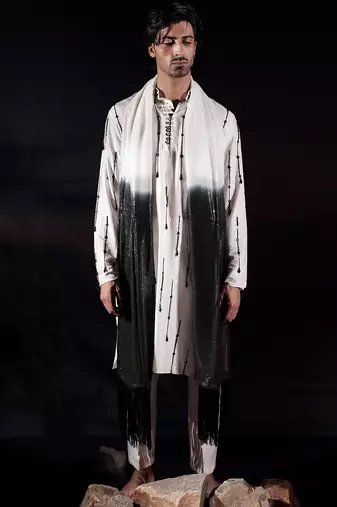 White embroidered silk kurta set