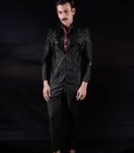 Black embroidered wool blazer set