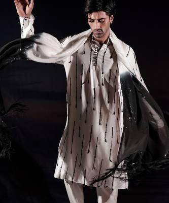 White embroidered silk kurta set 2