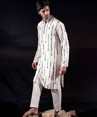 White embroidered silk kurta set 4