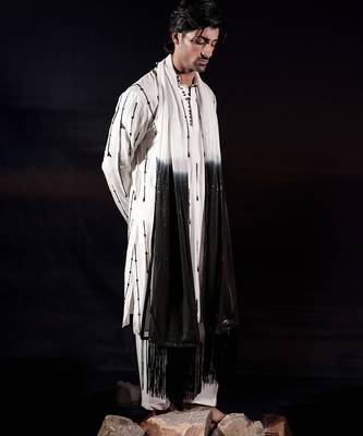 White embroidered silk kurta set 3