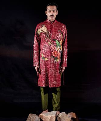 Red printed georgette kurta set 1