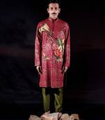 Red printed georgette kurta set