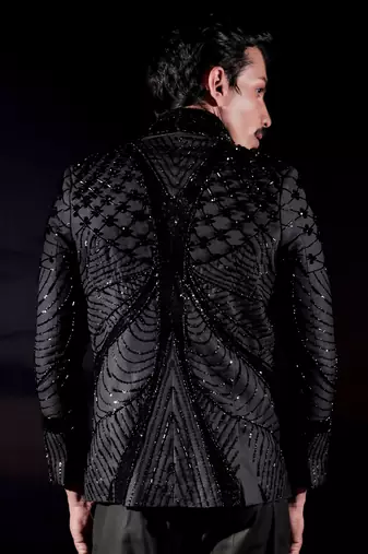 Black embroidered wool blazer set