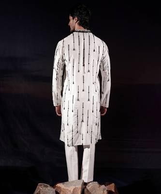White embroidered silk kurta set 5
