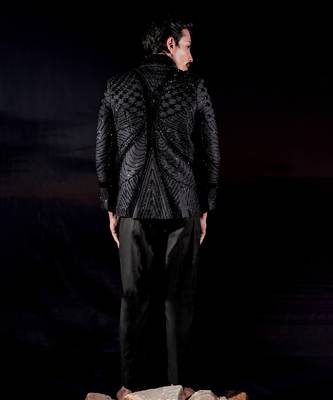 Black embroidered wool blazer set 4