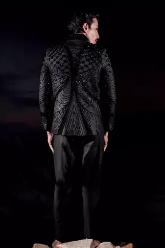 Black embroidered wool blazer set