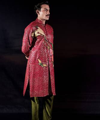 Red printed georgette kurta set 2