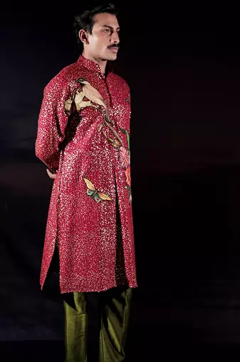 Red printed georgette kurta set