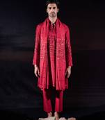 Red embroidered silk kurta set