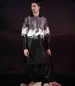 Black printed cotton silk kurta set