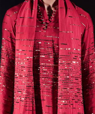 Red embroidered silk kurta set 3