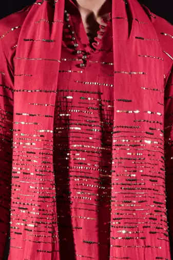 Red embroidered silk kurta set