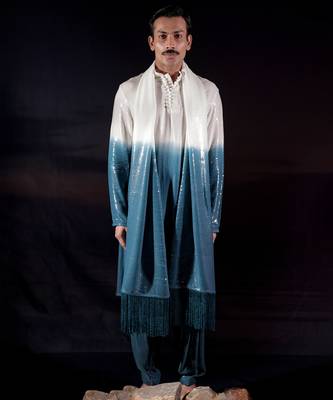 Blue plain georgette kurta set 1