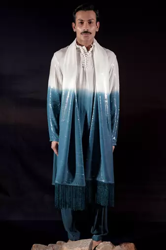 Blue plain georgette kurta set