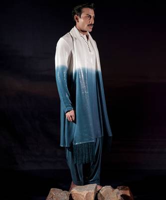 Blue plain georgette kurta set 2