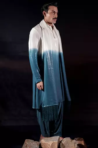 Blue plain georgette kurta set