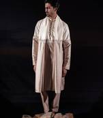 Beige plain dupion kurta set