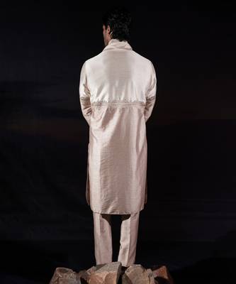 Beige plain dupion kurta set 2
