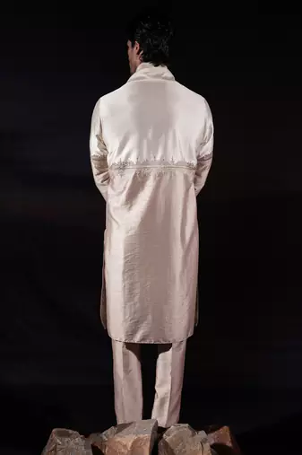 Beige plain dupion kurta set