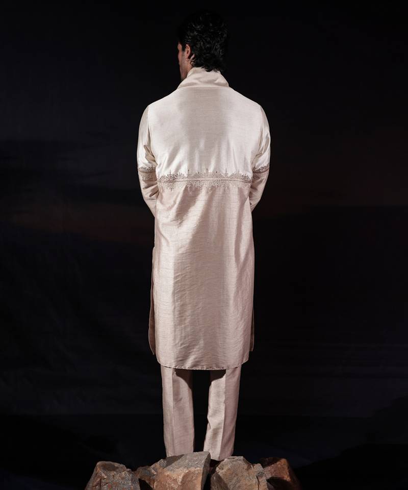 Beige plain dupion kurta set