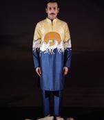 Blue printed dupion kurta set