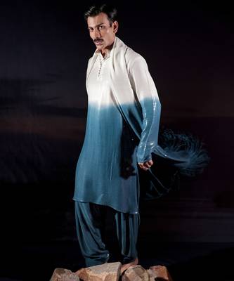 Blue plain georgette kurta set 3