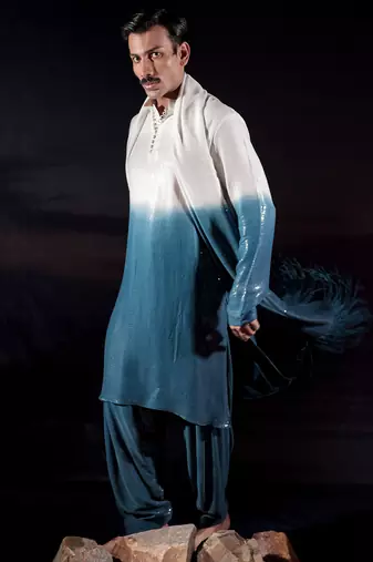 Blue plain georgette kurta set