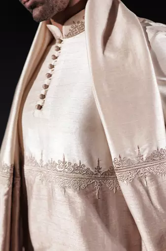 Beige plain dupion kurta set